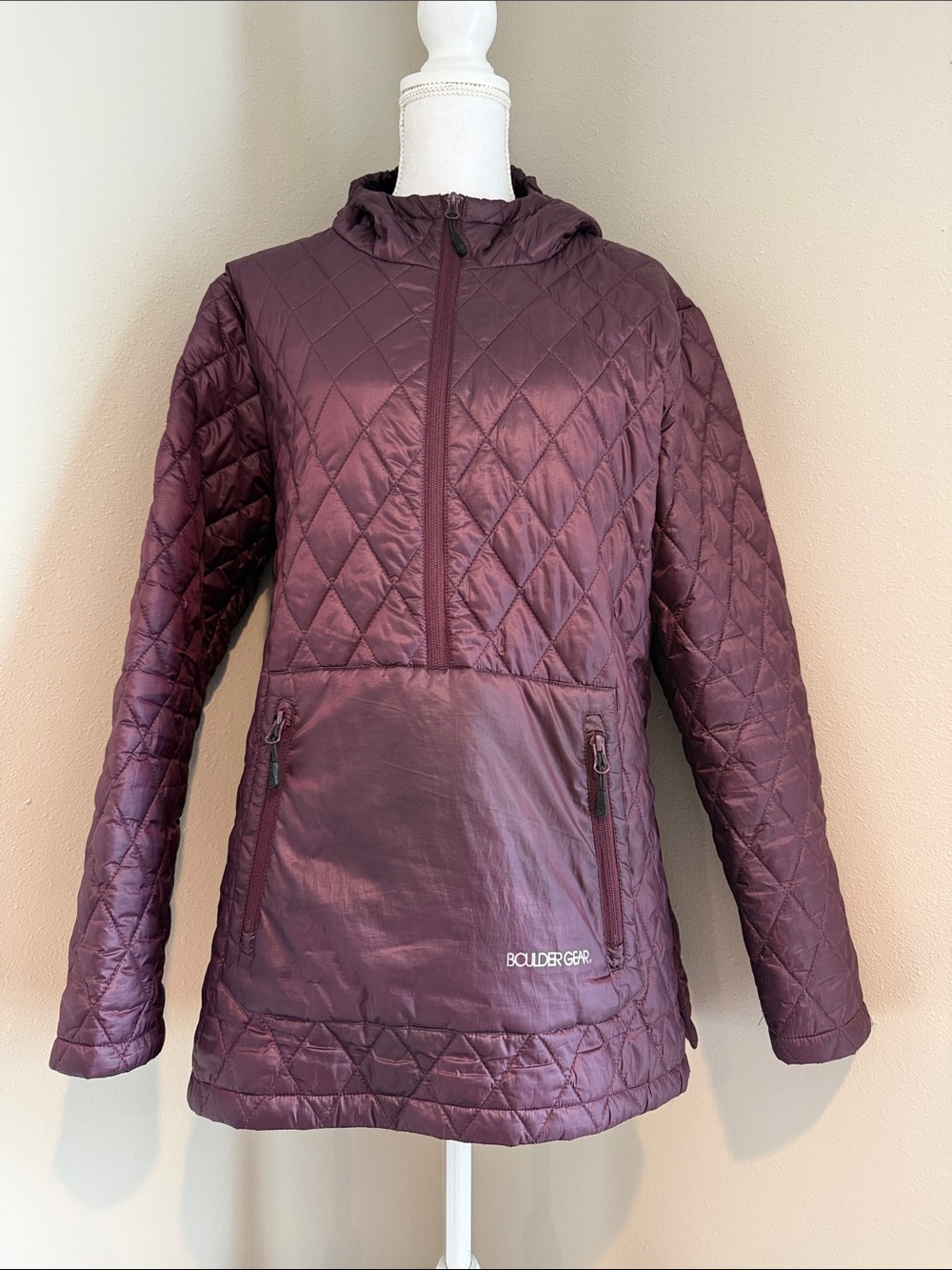 Boulder Gear | Quilted Hooded Anorak Pullover Jacket | Plum Purple | XL